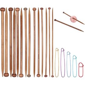 Sibba 7 Pairs Bamboo Knittinig Needles Set, Natural Wooden Knitting Needles for Beginners, Single Point Straight Long Needle for Sweater Shawl Scarf Socks Gloves in Saudi Arabia