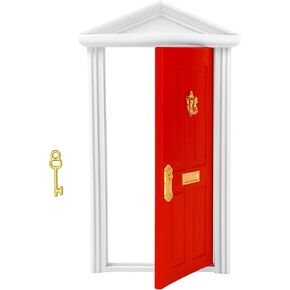 Miniature Red Door Dollhouse – 1/12 Scale Christmas Elf Mini Wooden Fairy Front Door with Handle Knocker for Doll House Decoration, Tiny Furniture Decor Party DIY Craft Accessories in Saudi Arabia