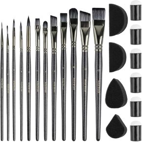 12 Pcs Face Paint Brushes, Nylon Black Paint Brushes Set with 30 Pcs Sponges, Face Painting Brush and Sponge Set for Halloween, Body Art, Acrylic Oil Watercolor Painting in Saudi Arabia
