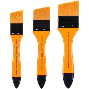 Orange Angled Nylon Paint Brush Set – Professional Acrylic & Oil Painting Brushes for Artists, Wall Art, Canvas, DIY Craft – 3-Pack Flat Tip Artist Brushes in Kuwait
