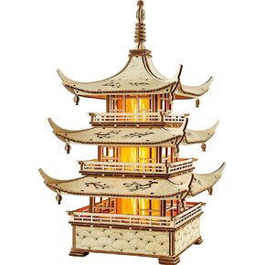 Wood Trick Harmony Tower Pagoda Temple LED ألغاز خشبية ثلاثية الأبعاد للبالغين لبناء - نقوش دقيقة - إضاءة ثنائية الوضع - مجموعة نماذج ألغاز ميكانيكية ثلاثية الأبعاد لمشروع هندسي DIY للبالغين in Kuwait
