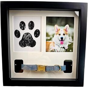 Pet Memorial Picture Frame, Pet Paw Print Impression Kit, Remembrance for Dogs & Cats-Shadow Box with Collar-Loss of Dog Bereavement Gift, 2 Customizable Displays, 9x9 Memorial Gift for Pet (Black) in Kuwait