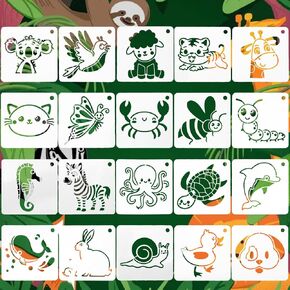 20 قطعة من استنسل الحيوانات للرسم، قوالب كرتونية لطيفة قابلة لإعادة الاستخدام مقاس 3×3 بوصة، أدوات صياغة استنسل شفافة على شكل حيوان لمستلزمات رسم طلاء الوجه من القماش الخشبي in Kuwait