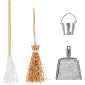 مجموعة تنظيف بيت الدمى من دويتول، مكانس صغيرة صناعية صغيرة من القش، مجرفة، ممسحة، أدوات تنظيف الدلو، لوازم الأعمال المنزلية الصغيرة للدمى، ملحقات تزيين أثاث بيت الدمى in Kuwait