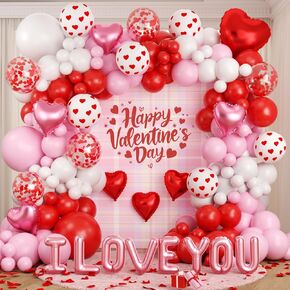 Valentines Day Balloon Garland Arch Kit, Pink Red I Love You Balloons with Rose Petals for Bachelorette Bridal Wedding Engagement Birthday Galentines Romantic Valentines Party Decorations in Saudi Arabia