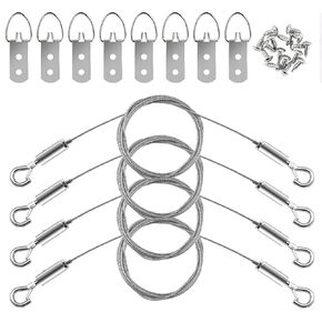 Picture Hanging Wire Kit, 4Pcs Stainless Steel Wire Rope with D Ring, Picture Hangers with Screws Picture Hanging Kit for Hanging Mirror Curtain Photo Frame in Kuwait