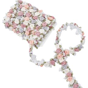 3 ياردات ثلاثية الأبعاد من الدانتيل على شكل زهرة، شريط من حبات اللؤلؤ الوردي العتيق، تشذيب مطرز بالزهور لحرف الخياطة اليدوية لتزيين حفلات الزفاف وحفلات الزفاف in Kuwait