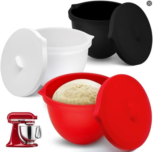 بطانات وعاء من السيليكون لخلاطات KitchenAid سعة 5 لتر، آمنة للاستخدام في غسالة الأطباق والميكروويف، 3 عبوات من بطانات وعاء الخلط السميكة مع أغطية، خالية من مادة BPA، بطانة وعاء الخلط مثالية لتخزين العجين والخليط وإعداد الوجبات in Saudi Arabia