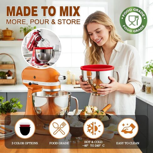 بطانات وعاء من السيليكون لخلاطات KitchenAid سعة 5 لتر، آمنة للاستخدام في غسالة الأطباق والميكروويف، 3 عبوات من بطانات وعاء الخلط السميكة مع أغطية، خالية من مادة BPA، بطانة وعاء الخلط مثالية لتخزين العجين والخليط وإعداد الوجبات in Saudi Arabia