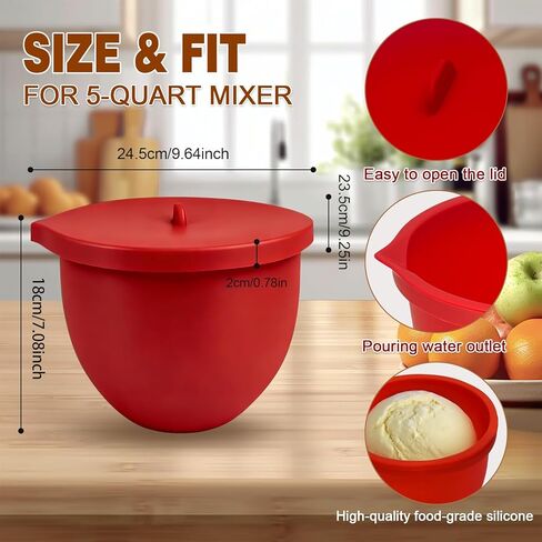 بطانات وعاء من السيليكون لخلاطات KitchenAid سعة 5 لتر، آمنة للاستخدام في غسالة الأطباق والميكروويف، 3 عبوات من بطانات وعاء الخلط السميكة مع أغطية، خالية من مادة BPA، بطانة وعاء الخلط مثالية لتخزين العجين والخليط وإعداد الوجبات in Saudi Arabia