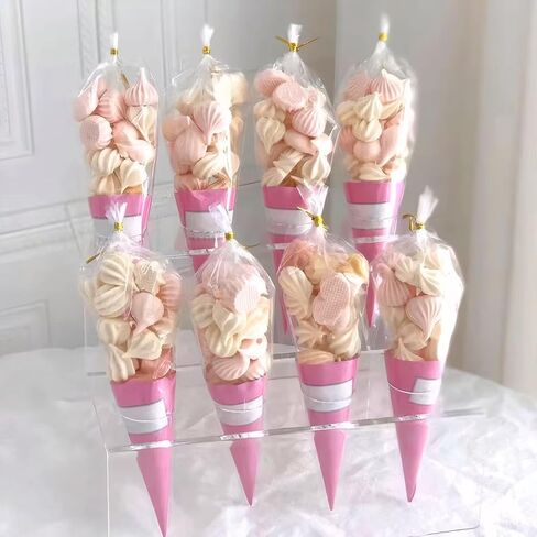 50 PCS Clear Cone Treat Bags Plastic Triangle Bags with 50 PCS Twist Ties 5 Mix Colors for Handmade Cookies in Saudi Arabia