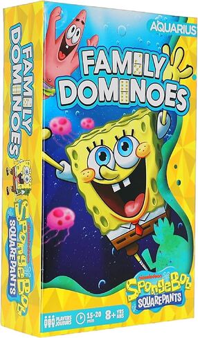 AQUARIUS Spongebob Squarepants Family Dominoes Game, Dominoes Tile Stacking Game for Kids and Adults, Official Nickelodeon Board Game, 2–6 Players, Ages 8+, Family Game Night in Saudi Arabia