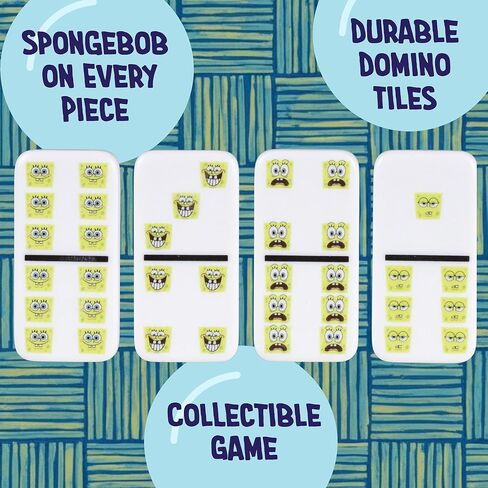 AQUARIUS Spongebob Squarepants Family Dominoes Game, Dominoes Tile Stacking Game for Kids and Adults, Official Nickelodeon Board Game, 2–6 Players, Ages 8+, Family Game Night in Saudi Arabia