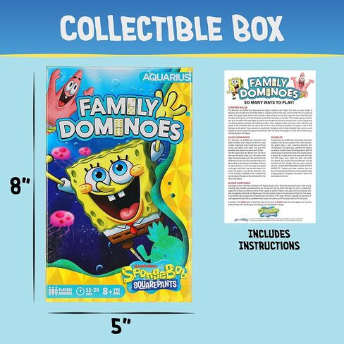 AQUARIUS Spongebob Squarepants Family Dominoes Game, Dominoes Tile Stacking Game for Kids and Adults, Official Nickelodeon Board Game, 2–6 Players, Ages 8+, Family Game Night in Saudi Arabia
