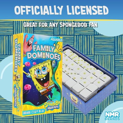 AQUARIUS Spongebob Squarepants Family Dominoes Game, Dominoes Tile Stacking Game for Kids and Adults, Official Nickelodeon Board Game, 2–6 Players, Ages 8+, Family Game Night in Saudi Arabia