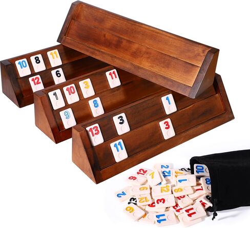 لعبة رومي كيوب 4 لاعبين - لعبة رومي فاخرة كبيرة مع 106 بلاط و4 رفوف بلاط متينة، لعبة لوحية كلاسيكية للبالغين والعائلة in Kuwait