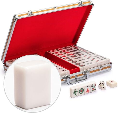 مجموعة Yellow Mountain Imports الصينية Mahjong - مجموعة بحجم البطل تحتوي على 146 بلاطة، وعلبة من الألومنيوم، وإكسسوارات، وسوار من البلاط الصغير in Saudi Arabia