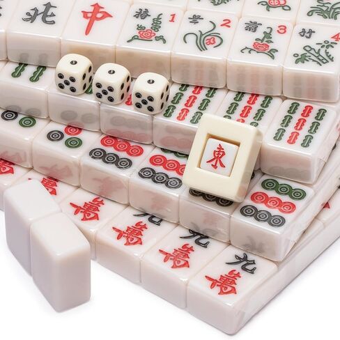 مجموعة Yellow Mountain Imports الصينية Mahjong - مجموعة بحجم البطل تحتوي على 146 بلاطة، وعلبة من الألومنيوم، وإكسسوارات، وسوار من البلاط الصغير in Saudi Arabia