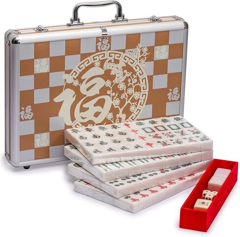 مجموعة Yellow Mountain Imports الصينية Mahjong - مجموعة بحجم البطل تحتوي على 146 بلاطة، وعلبة من الألومنيوم، وإكسسوارات، وسوار من البلاط الصغير in Saudi Arabia