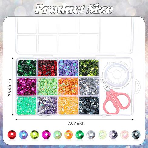 8000 Pcs Sequins Set for Crafts, 0.22in/5.5mm Round Sequins Beautiful Large Sequin for Crafts DIY Sewing Nails Arts Costume Decoration (12 Colors) in Saudi Arabia
