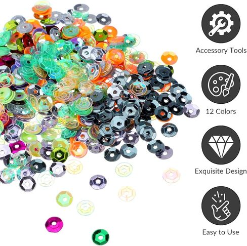 8000 Pcs Sequins Set for Crafts, 0.22in/5.5mm Round Sequins Beautiful Large Sequin for Crafts DIY Sewing Nails Arts Costume Decoration (12 Colors) in Saudi Arabia