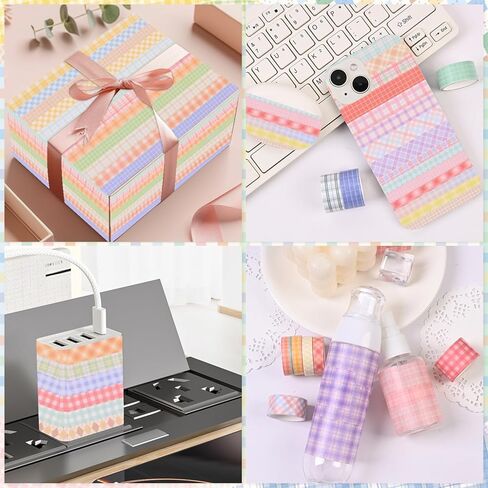 مجموعة شريط GINCEVHY Lattice Washi، شريط لاصق 100 لفة، عرض 5/8/10/15/20/30 مم بطول 6.56 قدم/لفة شريط زخرفي جمالي، لوازم سجل القصاصات، هدايا للفتيات والأولاد in Kuwait