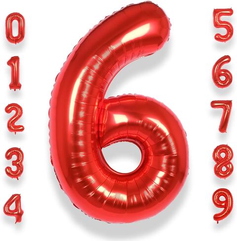 AULE 40 Inch Big Red 6 Balloon Number Large Foil Helium Number Balloons 0-9 Jumbo Giant Happy 6th Birthday Party Decorations for Boy or Girl Huge Mylar Anniversary Party Supplies in Kuwait