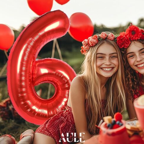 AULE 40 Inch Big Red 6 Balloon Number Large Foil Helium Number Balloons 0-9 Jumbo Giant Happy 6th Birthday Party Decorations for Boy or Girl Huge Mylar Anniversary Party Supplies in Kuwait
