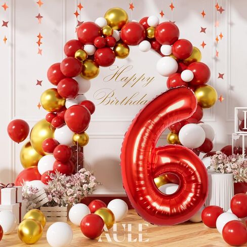 AULE 40 Inch Big Red 6 Balloon Number Large Foil Helium Number Balloons 0-9 Jumbo Giant Happy 6th Birthday Party Decorations for Boy or Girl Huge Mylar Anniversary Party Supplies in Kuwait