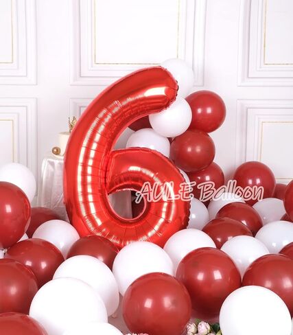 AULE 40 Inch Big Red 6 Balloon Number Large Foil Helium Number Balloons 0-9 Jumbo Giant Happy 6th Birthday Party Decorations for Boy or Girl Huge Mylar Anniversary Party Supplies in Kuwait