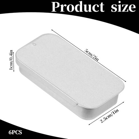 cobee 6 Pcs Mini Metal Tin Box Containers, Empty Slide Top Tin Containers Portable Rectangular Storage Box for Lip Balm Candy Crafts Jewelry(Silver, 2 x 1 x 0.4 inch) in Saudi Arabia
