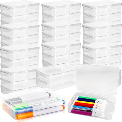 36 Pcs Plastic Crayon Boxes Clear Crayons Holder with Snap Lid Stackable Organizer Case Storage Box for Students Classroom Office Supplies Craft Supplies in Kuwait