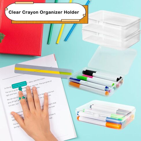 36 Pcs Plastic Crayon Boxes Clear Crayons Holder with Snap Lid Stackable Organizer Case Storage Box for Students Classroom Office Supplies Craft Supplies in Kuwait