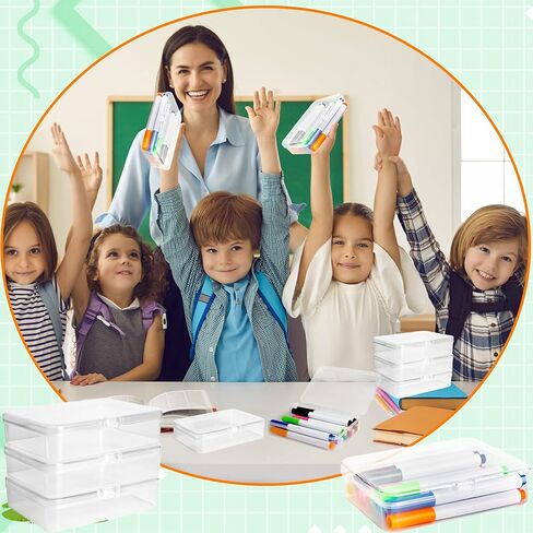 36 Pcs Plastic Crayon Boxes Clear Crayons Holder with Snap Lid Stackable Organizer Case Storage Box for Students Classroom Office Supplies Craft Supplies in Kuwait