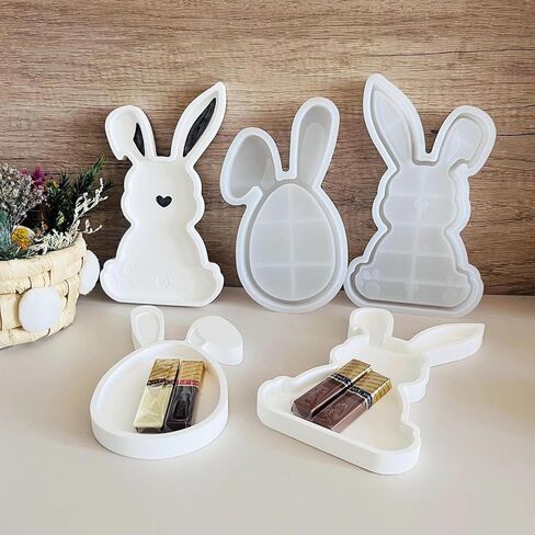 2Pcs Bunny Tray Resin Molds, Easter Rabbit Tray Silicone Mold for Concrete, Bunny Shape Epoxy Resin Casting Molds for Jewelry Storage, Fruit Candy Food Dish, Easter Decor in Saudi Arabia
