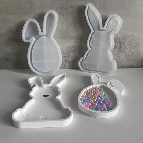 2Pcs Bunny Tray Resin Molds, Easter Rabbit Tray Silicone Mold for Concrete, Bunny Shape Epoxy Resin Casting Molds for Jewelry Storage, Fruit Candy Food Dish, Easter Decor in Saudi Arabia