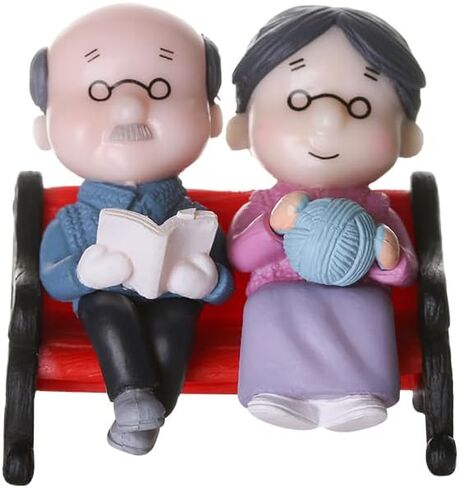 1 Set Dollhouse Micro Landscape Fairy Garden Home Decor Miniatures Toy Couple Dolls Grandparents Figurines(5x5.5cm,Blue&Pink) in Saudi Arabia