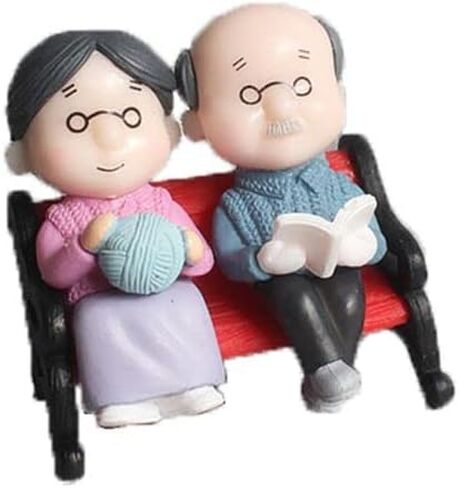 1 Set Dollhouse Micro Landscape Fairy Garden Home Decor Miniatures Toy Couple Dolls Grandparents Figurines(5x5.5cm,Blue&Pink) in Saudi Arabia