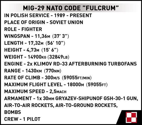 COBI Armed Forces MIG-29 NATO Code Fulcrum Plane in Saudi Arabia