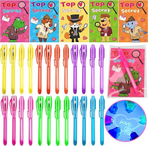 24 Pack Valentines Day Gifts for Kids Classroom Invisible Ink Spy Pen with Valentines Cards, Valentines School Exchange Cards Classroom Exchange Gift for Boys Girls in Saudi Arabia