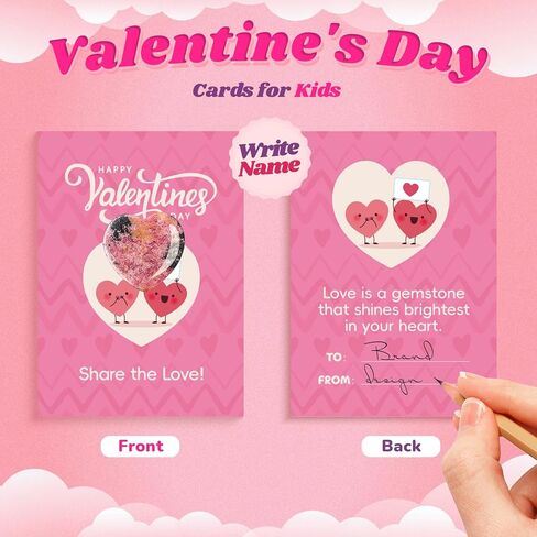 MGparty 24 Pack Valentines Day Gifts for Kids, Valentine Cards with Heart Shaped Gemstones, Class Valentine Cards for Kids Classroom Exchange Rock Crystal Party Favors School Goodie Bag Fillers in Saudi Arabia