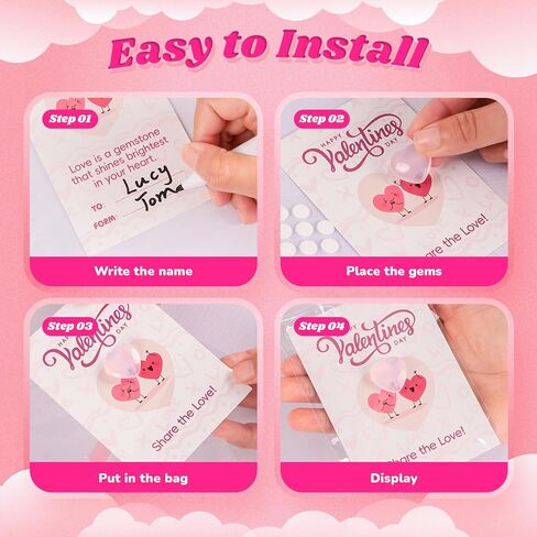 MGparty 24 Pack Valentines Day Gifts for Kids, Valentine Cards with Heart Shaped Gemstones, Class Valentine Cards for Kids Classroom Exchange Rock Crystal Party Favors School Goodie Bag Fillers in Saudi Arabia