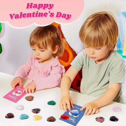 MGparty 24 Pack Valentines Day Gifts for Kids, Valentine Cards with Heart Shaped Gemstones, Class Valentine Cards for Kids Classroom Exchange Rock Crystal Party Favors School Goodie Bag Fillers in Saudi Arabia