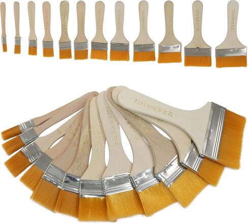 Zorfeter 12PCS Assorted Size Art Paint Brush Set, Versatile Flat Hake Brushes Nylon Bristles, Wide Flat Paint Brushes for Watercolor, Varnish, Ceramic, Pottery Painting/Artists(White,1-12#) in Saudi Arabia