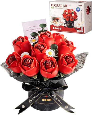 ROKR 3D Puzzles DIY Building Kit,9 Burgundy Roses Bouquet in Gift Box,Snap Together Flowers for Home Decor in Saudi Arabia