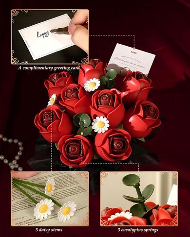 ROKR 3D Puzzles DIY Building Kit,9 Burgundy Roses Bouquet in Gift Box,Snap Together Flowers for Home Decor in Saudi Arabia