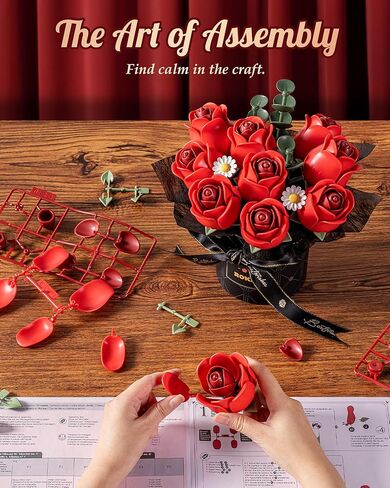 ROKR 3D Puzzles DIY Building Kit,9 Burgundy Roses Bouquet in Gift Box,Snap Together Flowers for Home Decor in Saudi Arabia