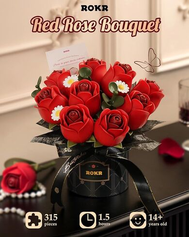 ROKR 3D Puzzles DIY Building Kit,9 Burgundy Roses Bouquet in Gift Box,Snap Together Flowers for Home Decor in Saudi Arabia