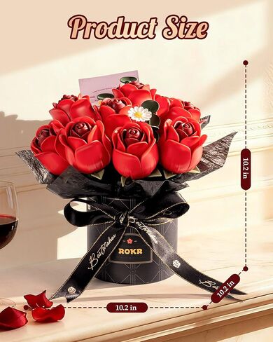 ROKR 3D Puzzles DIY Building Kit,9 Burgundy Roses Bouquet in Gift Box,Snap Together Flowers for Home Decor in Saudi Arabia