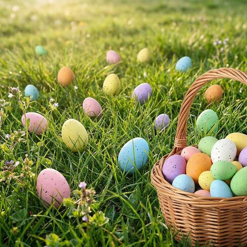 21 قطعة من RHN 3 أحجام 7 ألوان من بيض عيد الفصح الرغوي، زينة بيض عيد الفصح المرقط بألوان الباستيل المتنوعة لحشو سلة عيد الفصح وإعداد طاولة المنزل وحفلات الربيع (4-6 سم) in Kuwait